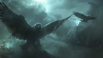 majestic thunder hawks ruling stormy skies dramatic fantasy creature concept art