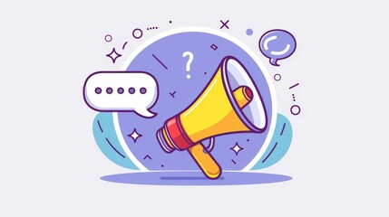 megaphone with quiz speech bubble banner label for business and marketing vector illustration