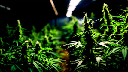 A cannabis plantation in a greenhouse
