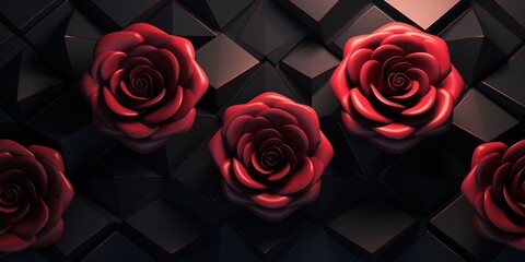 Rose dark 3d render background with hexagon pattern