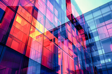 Neon geometry: abstract urban reflections - obrazy, fototapety, plakaty