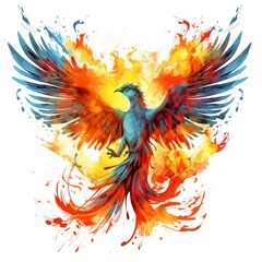 Obraz premium Colorful Abstract Illustration of a Phoenix on a White Background