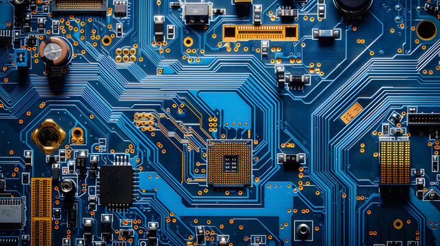 Blue Circuit board. Technology background. Central Computer Processors CPU concept.