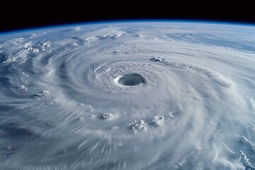 Fototapeta na wymiar Aerial View of a Powerful Hurricane Over the Ocean, Showing Swirling Clouds and a Clear Eye, Illustrating the Concept of Natural Chaos.