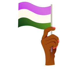 main non genrée qui porte le drapeau gender queer de la communauté lgbtqia+ 