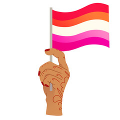 main non genrée qui porte le drapeau lesbien de la communauté lgbtqia+ 