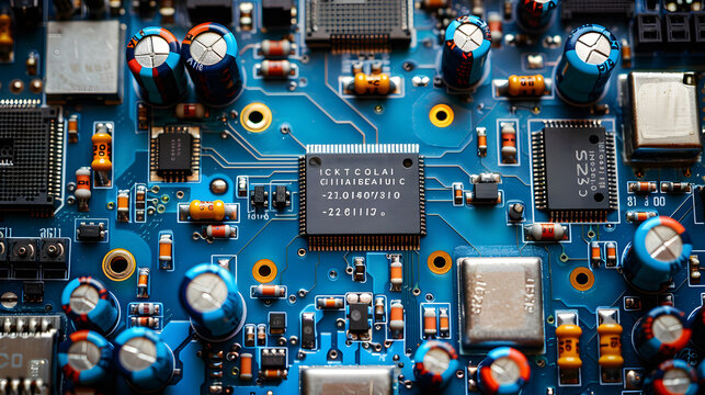Blue Circuit board. Technology background. Central Computer Processors CPU concept.