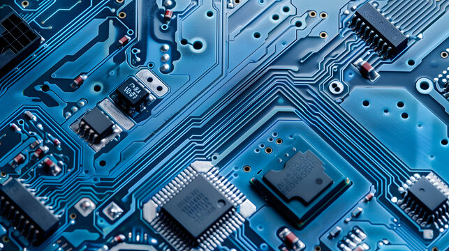 Blue Circuit board. Technology background. Central Computer Processors CPU concept.