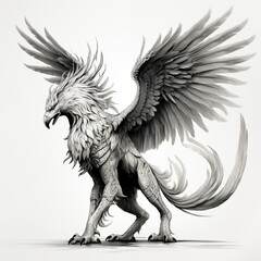 Black and White Illustration of the Griffin on a White Background