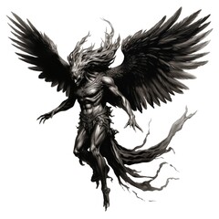 Black and White Illustration of a Harpy on a White Background