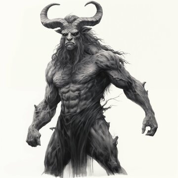 Black and White Illustration of a Satyr on a White Background