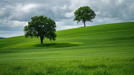 Fototapeta na wymiar Two trees are standing in a grassy field