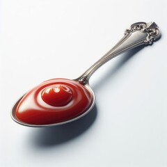 A spoon of ketchup isolated on a white background