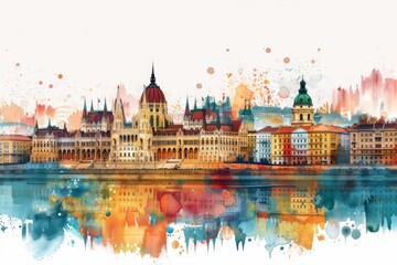 Fototapeta premium Whimsical Illustration of Budapest with Crayon Strokes and Watercolor Splashes
