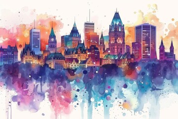Whimsical Illustration of Montreal with Crayon Strokes and Watercolor Splashes

 - obrazy, fototapety, plakaty