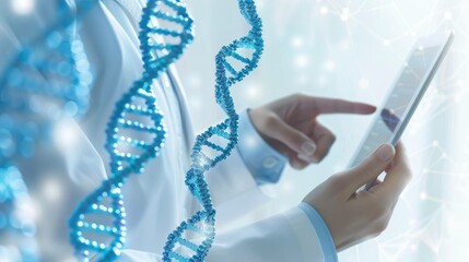 Doctor Touching tab  digital screen DNA
