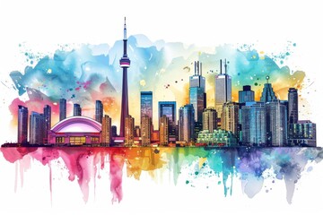 Whimsical Illustration of Toronto with Crayon Strokes and Watercolor Splashes

