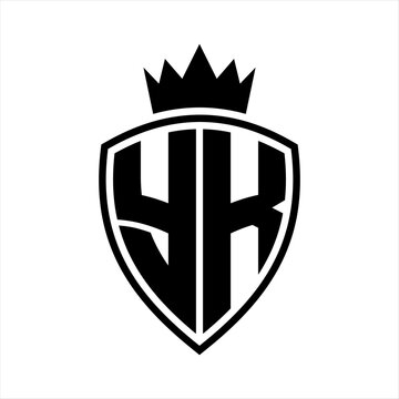 recommend clip art: YK Letter monogram shield and crown outline shape with black and white color design
