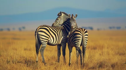 Poster Pair of Plains Zebras standing next to each other  © Ashley