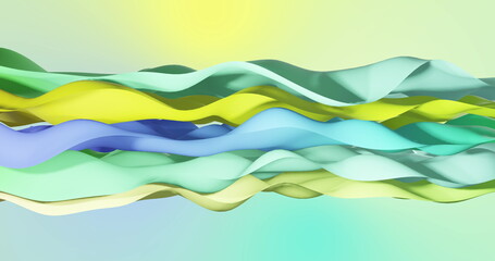 Image of blue, green to yellow gradient layers waving over gradient background