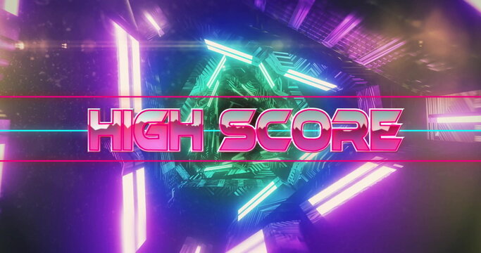 Image of high score text over neon pattern background