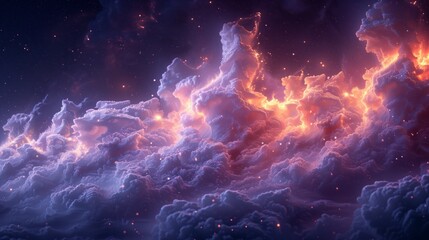 An artwork depicting a cloudy sky with celestial fire emerging from it