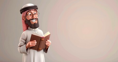 cheerful male muslim holding Book