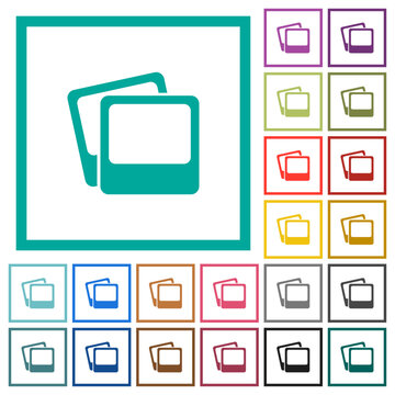 Poraroid photo frames flat color icons with quadrant frames