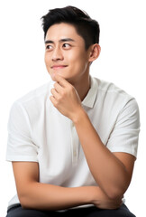 PNG A Portrait of an asian young man thinking happily portrait photo smile