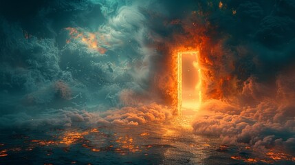 Surreal Doorway Leading to an Alternate Universe with Soft Ambient Lighting, Evoking a Sense of Curiosity and Wonder Concept. - obrazy, fototapety, plakaty