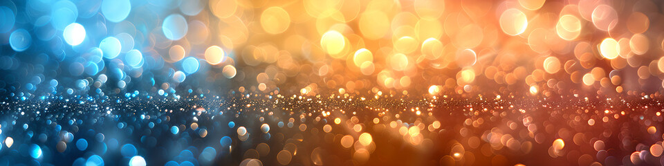 Dark Blue and Yellow	Glittering Lights with Dreamy Bokeh, 	banner, background for event invitation,...