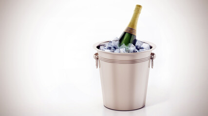 Champagne bottle inside ice bucket isolated on white background. 3D illustration