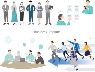 男性と女性ー爽やかな笑顔のビジネスパーソンービジネスチームのスタートアップセットイラスト素材