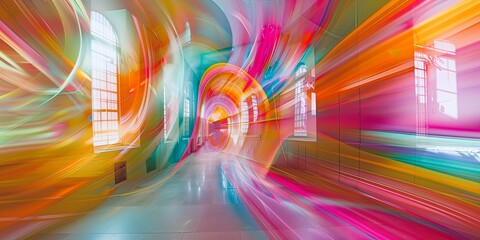 Dynamic powered by AI technology create lights lines in corridor interiors abstract design background 
