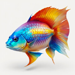 fractal colorful exotic fish on white background