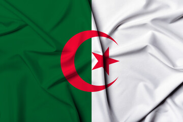 Beautifully waving and striped Algeria flag, flag background texture with vibrant colors and fabric...