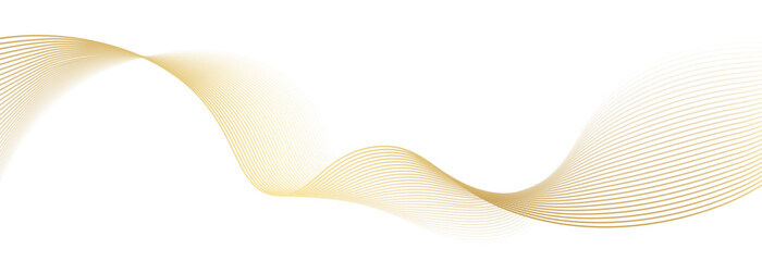 Luxury abstract gold wavy line pattern (guilloche curves) with copy space. Elegant golden color smooth gradient on white background. Premium vector striped texture for banner, business backdrop.