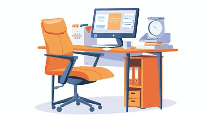 Fototapeta na wymiar Empty office workplace chair desk with desktop computer