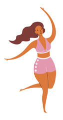 Young woman in swimsuit dancing cute cartoon character illustration. Hand drawn flat style design, isolated vector. Summer holidays, vacations, outdoors, beach activity, pool party, seasonal element - 785433133