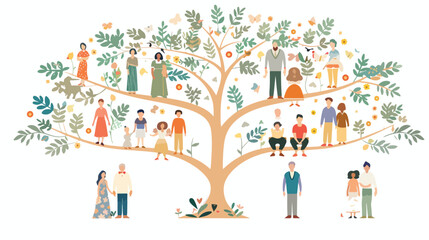 Family genealogy tree diagram chart. Flat style vector