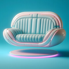 futuristic sofa, pastel colors, isolated on a blue background, Modern fashionable stylish pastel color sofa, Furniture, interior object, stylish sofa
