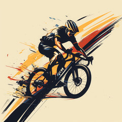 illustration Cyclist riding a bicycle. Downhill.