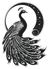 Fototapeta premium PNG Surreal aesthetic peacock logo art anhinga stencil