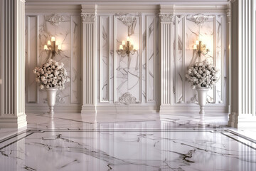 Fototapeta premium A large luxury room background with beautiful walls and a marble floor