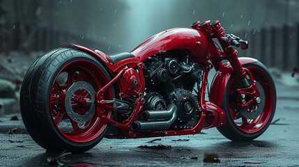 Fototapeta premium Futuristic motorcycle in warm tones with powerful look 
