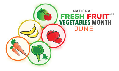 National fresh fruit and vegetables month. background, banner, card, poster, template. Vector illustration.