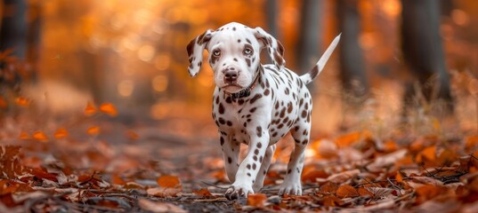 Playful dalmatian puppy frolicking in a meadow  the charm of spotted energetic canine