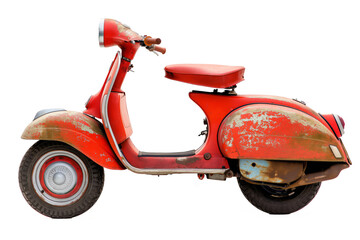 Rustic Red Scooter Side View Isolated on White