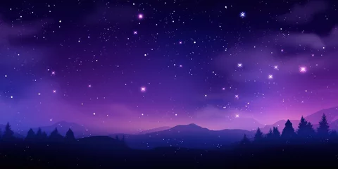 Rolgordijnen Starry night sky background with glowing stars on a dark Violet background © GalleryGlider