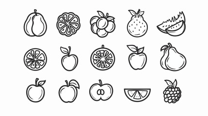 Fruit icons thin line art set. Black vector symbols 